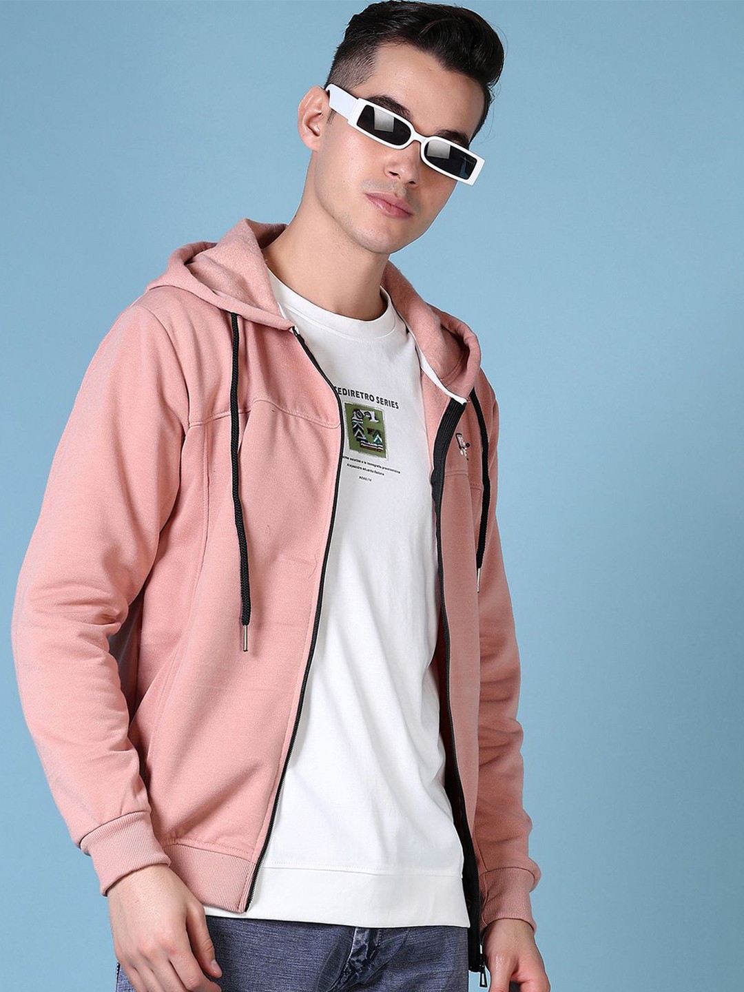 

V-Mart Men Typography Printed Front-Open Hooded Sweatshirt, Peach