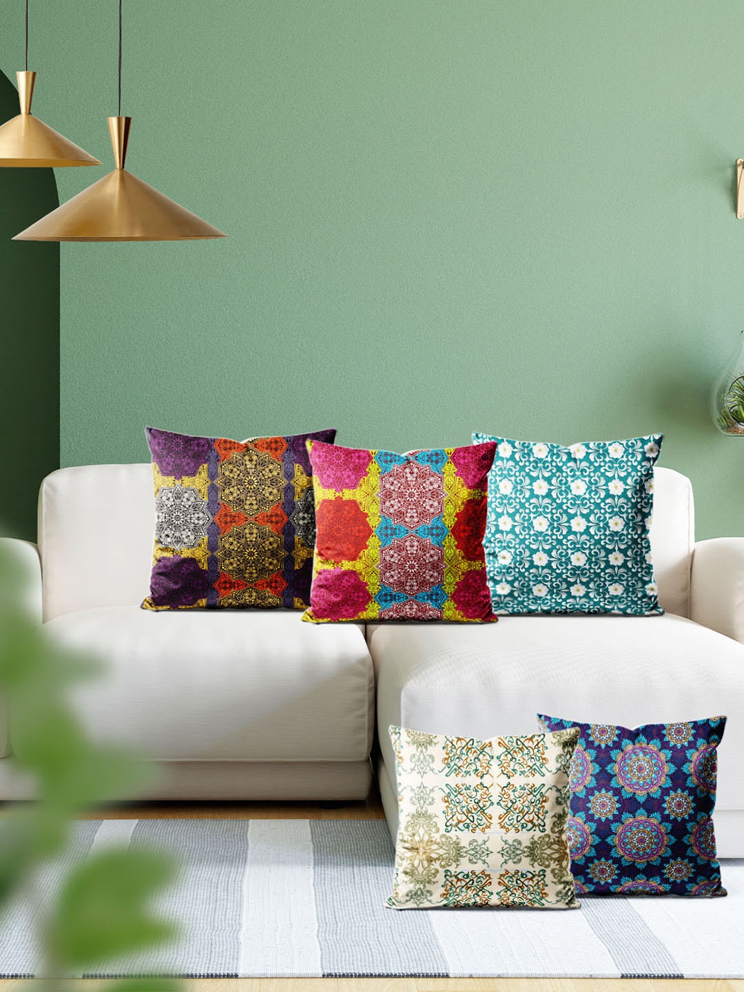 

ArtzFolio Multicoloured Set of 5 Velvet Square Cushion Covers, Multi