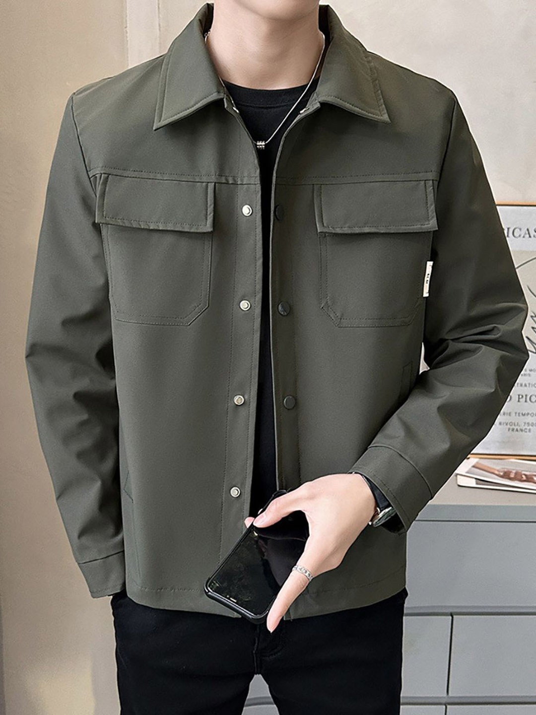 

StyleCast x Revolte Men Lightweight Open Front Jacket, Green