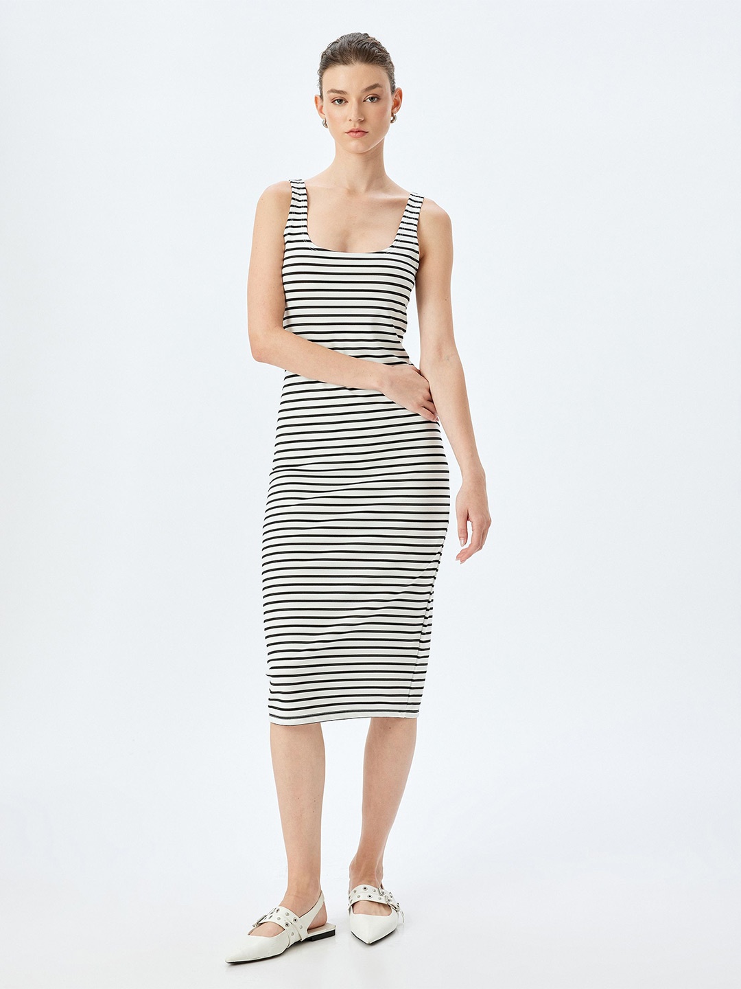 

Koton Striped Bodycon Midi Dress, Black