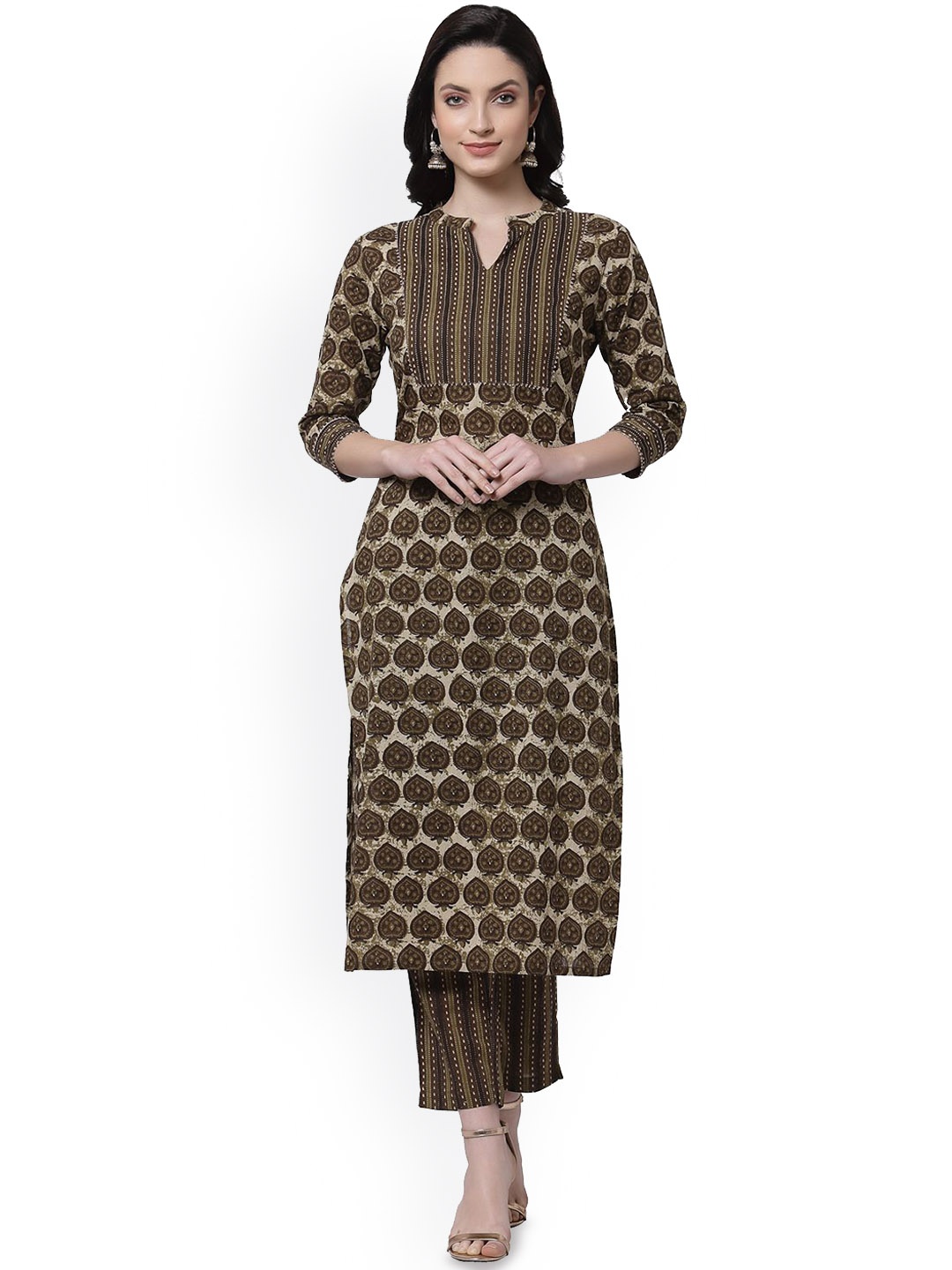

LARGISH Women Floral Printed Kurta, Brown