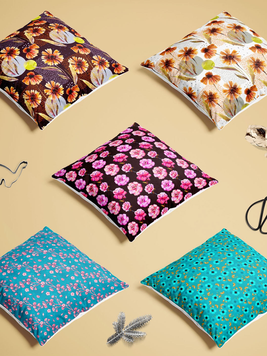 

ArtzFolio Multicoloured Set of 5 Square Cushion Covers, Multi