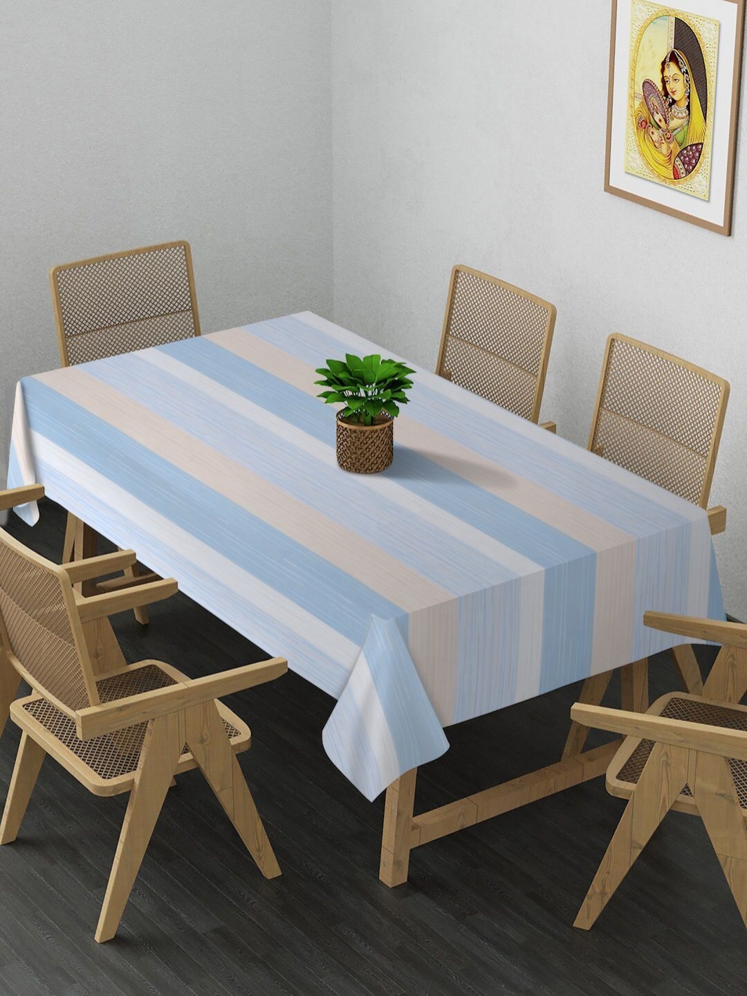 

Arrabi Peach-Coloured & Blue Striped 6-Seater Table Cover
