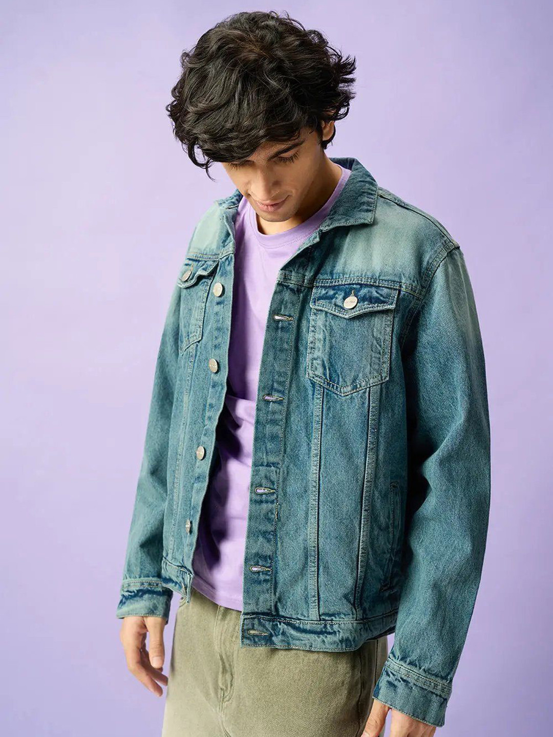 

FREAKINS Men Washed Denim Jacket with Embroidered, Blue