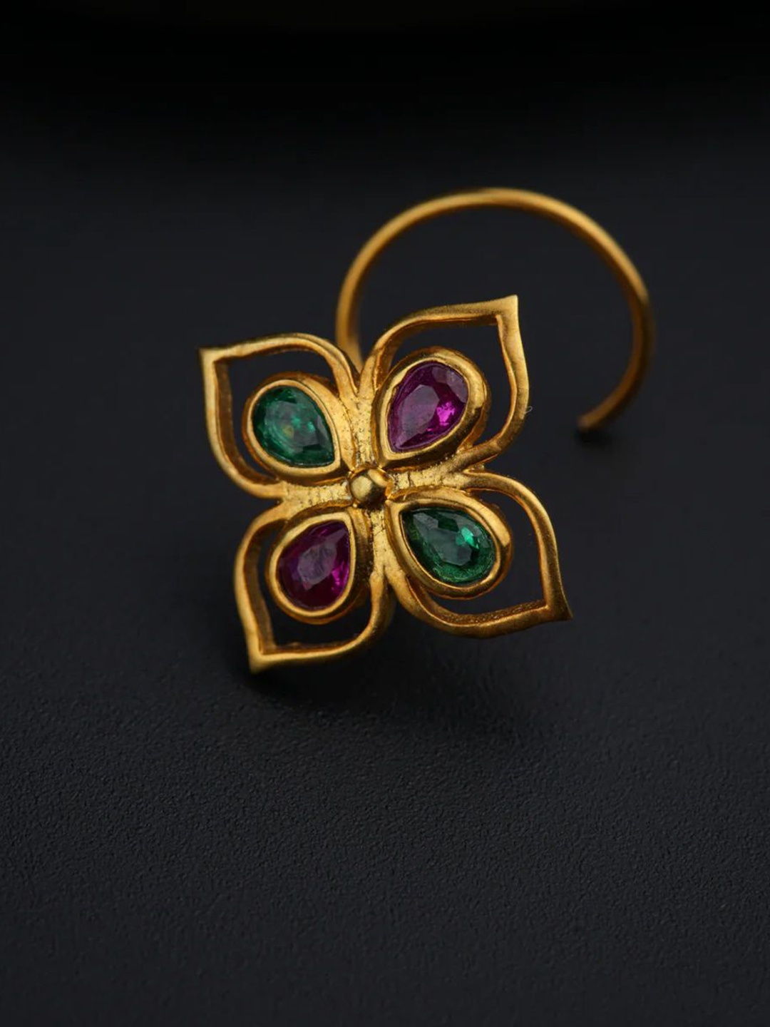 

House of Aadyaa Sterling Silver Gold-Plated Stone Studded Ring Nosepin