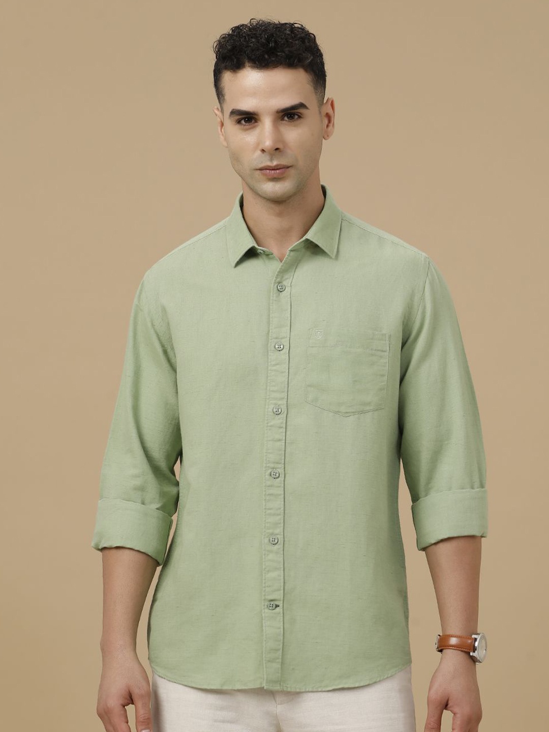 

Linen Club Contemporary Slim Fit Linen Cotton Casual Shirt, Green