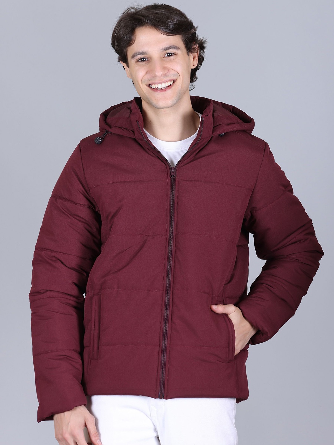 

SPORTIZM Men Lightweight Open Front Jacket, Maroon