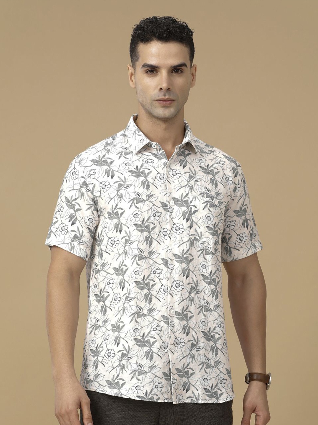 

Linen Club Floral Printed Contemporary Linen Slim Fit Printed Casual Shirt, White