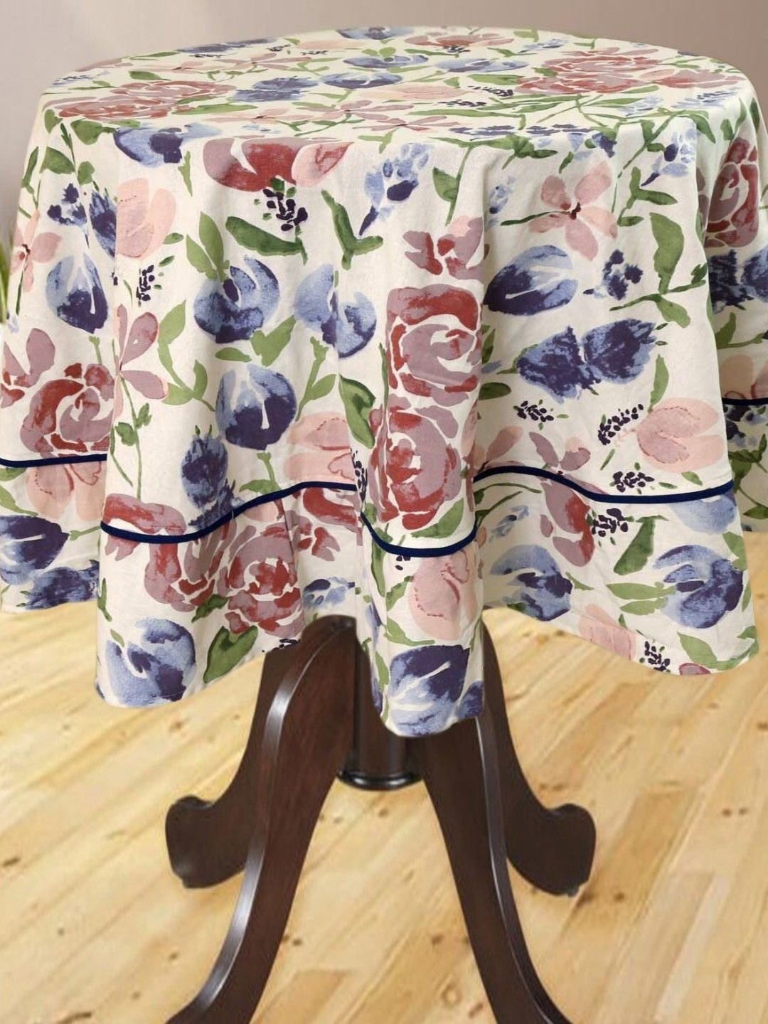 

BILBERRY Furnishing by preeti grover White Set of 4 Floral Cotton Round 4-Seater Table Cover