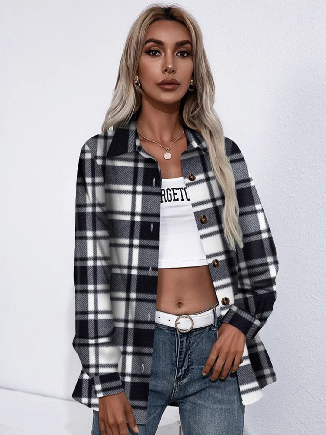 

StyleCast x Revolte Women Gingham Checks Opaque Checked Casual Shirt, Black