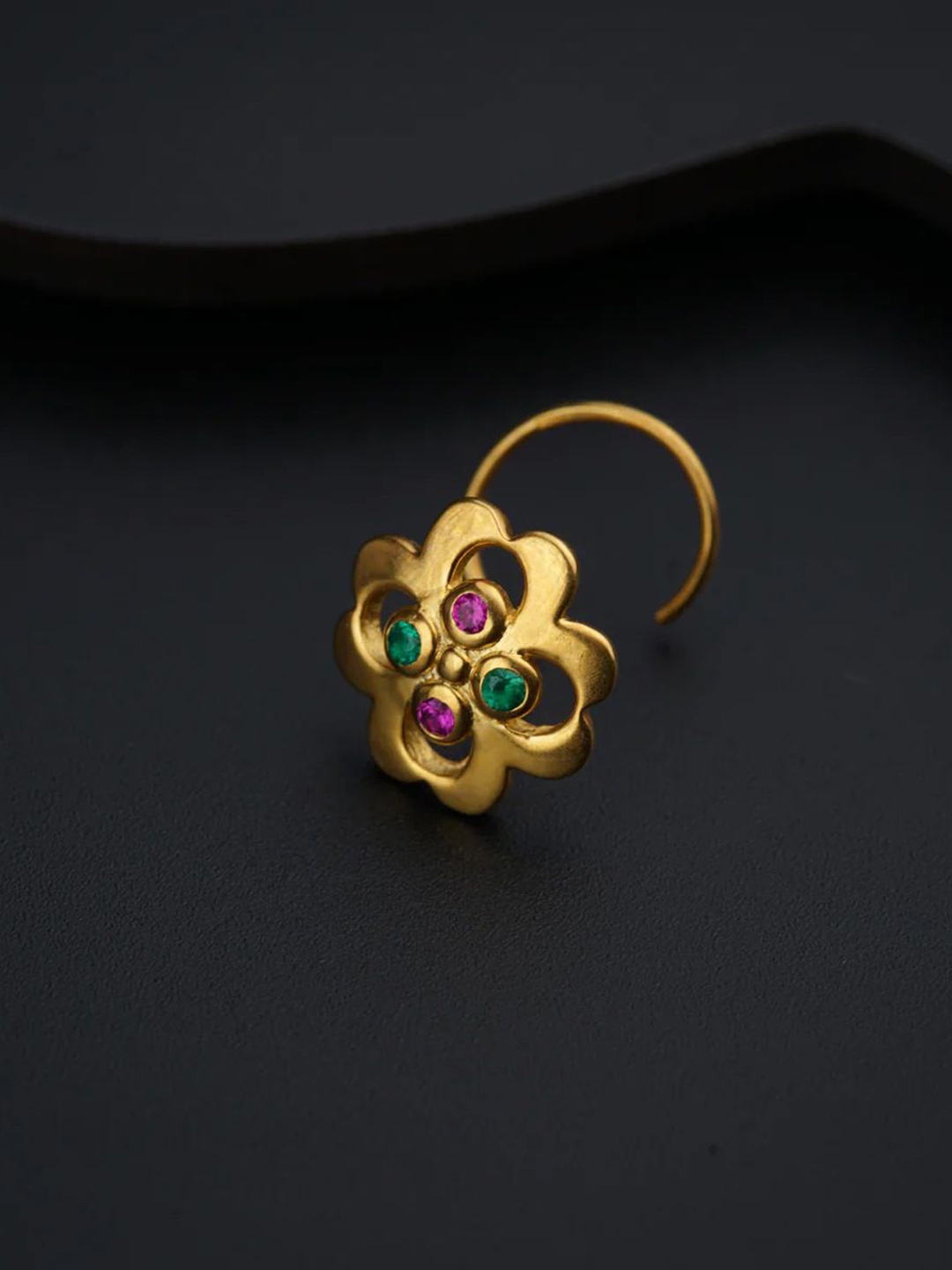 

House of Aadyaa Sterling Silver Gold-Plated Stone Studded Ring Nosepin