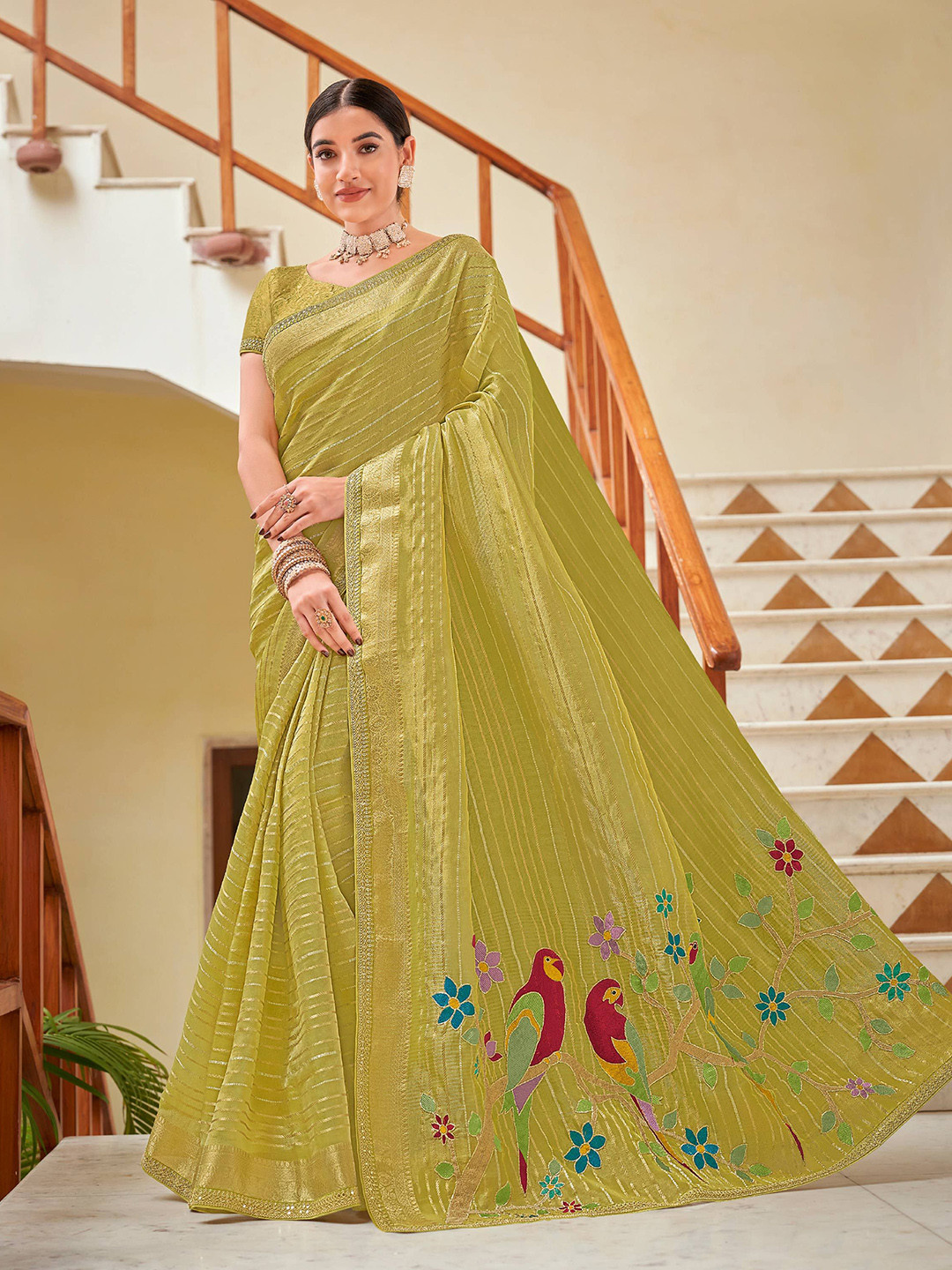 

Laxmipati Floral Embroidered Saree, Green