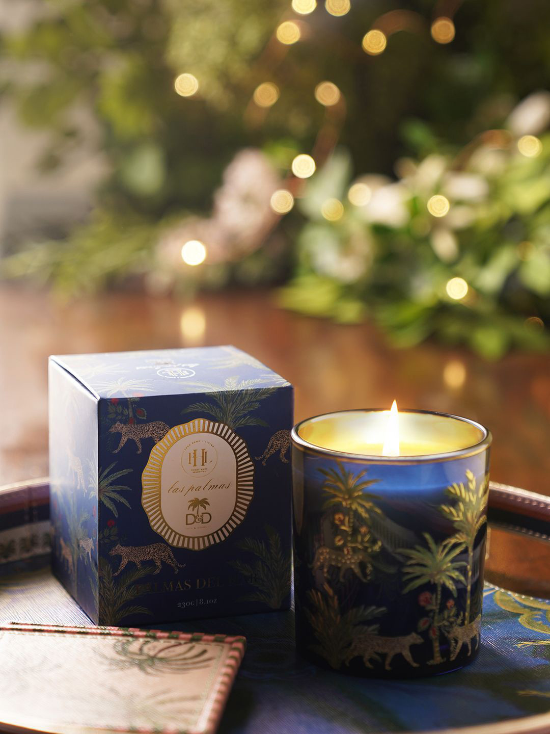 

Pure Home and Living Navy Blue & Green Palmas Del Mar Printed Scented Glass Jar Candle