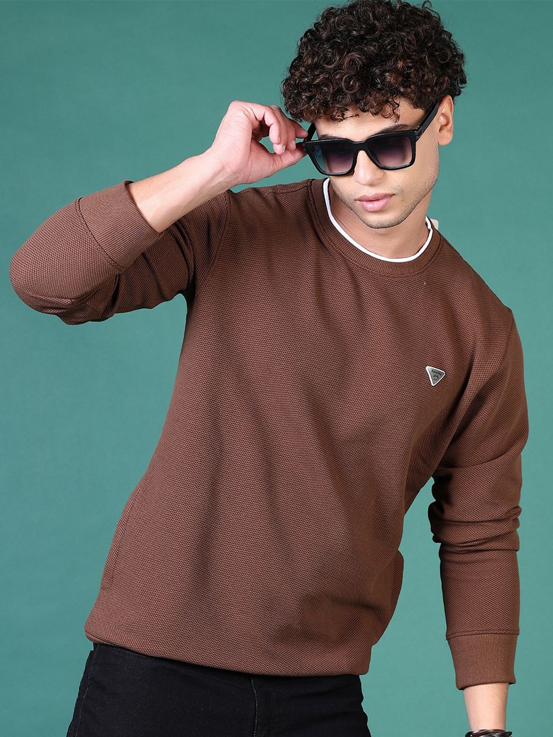 

V-Mart Men Round Neck Pullover Sweatshirt, Brown