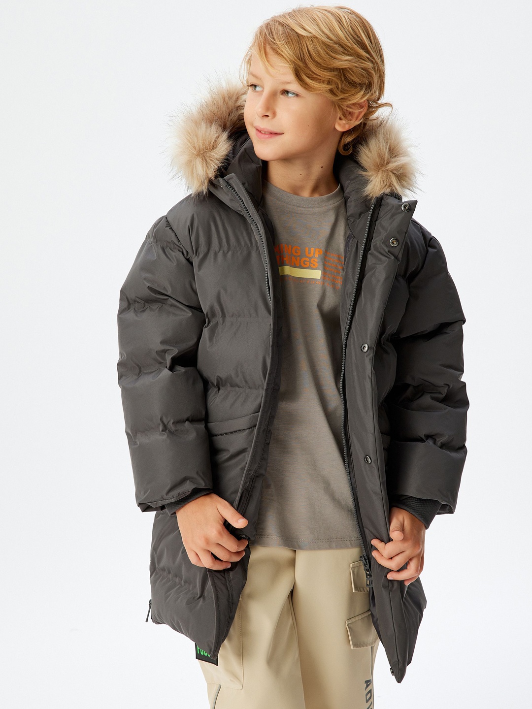 

Koton Boys Long Sleeve Hooded Puffer Jacket, Grey