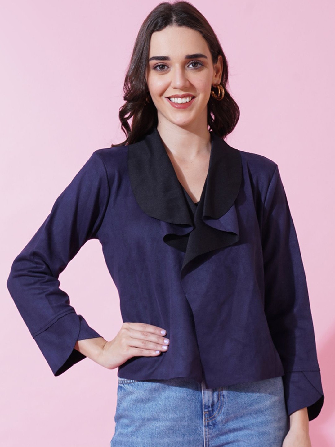 

IX IMPRESSION Women Suede Tailored Jacket, Navy blue