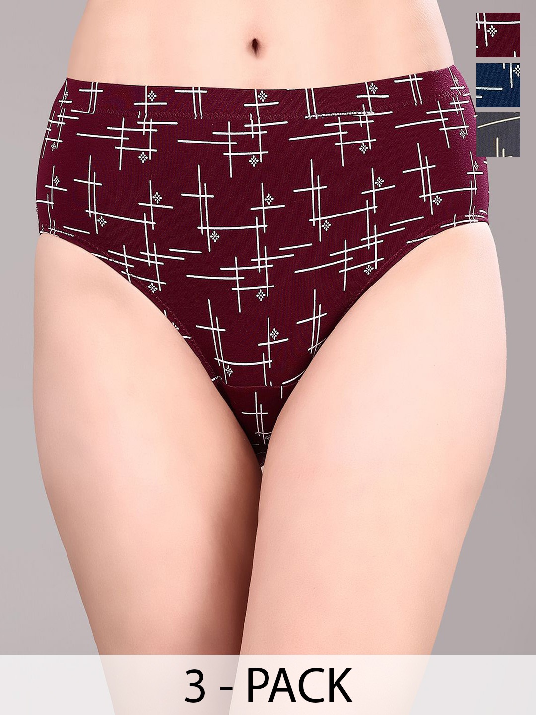 

Soie Women Pack Of 3 Printed High-Rise Hipster Briefs, Maroon