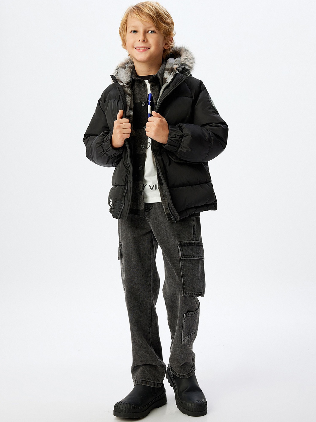 

Koton Boys Hooded Long Sleeve Puffer Jacket, Black