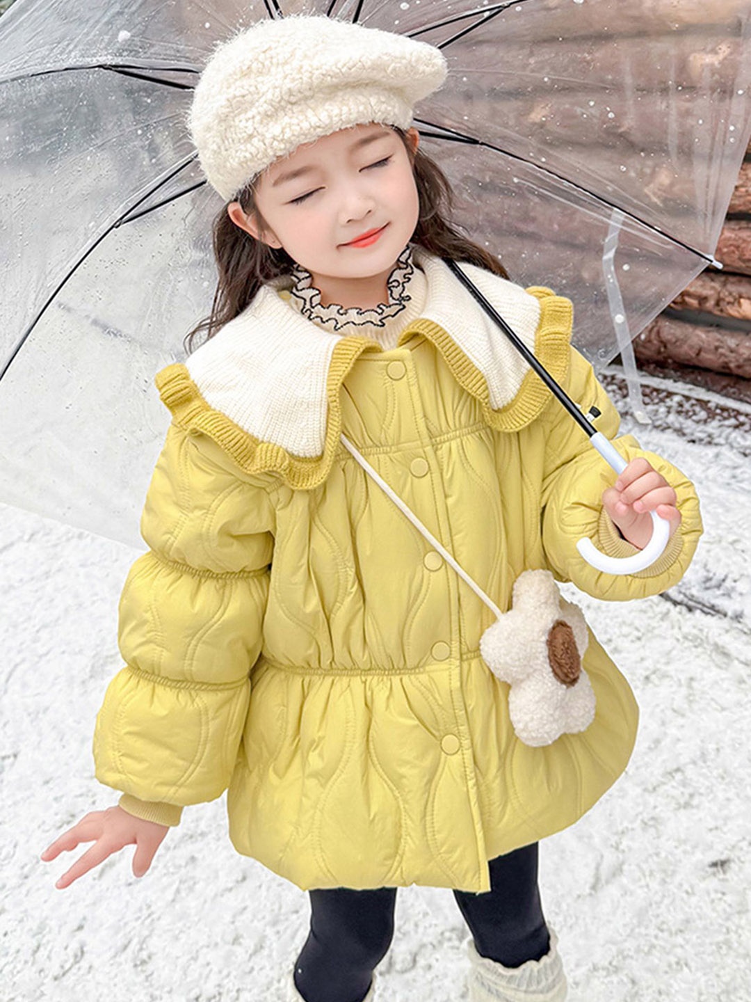 

LULU & SKY Girls Longline Quilted Jacket, Yellow