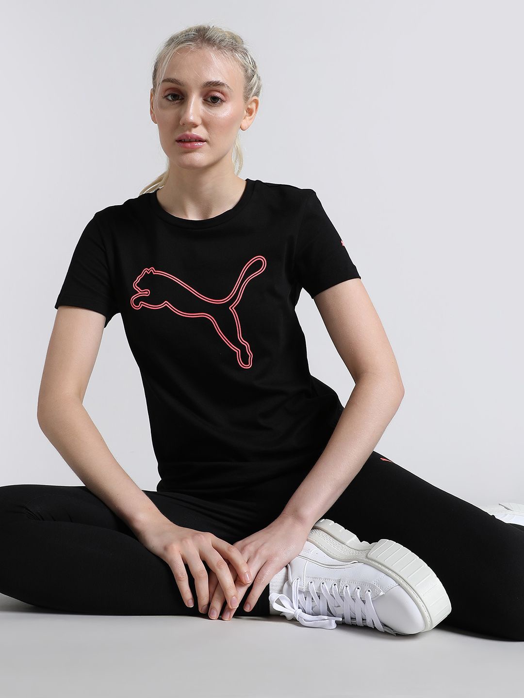 

Puma ESS Women Logo Printed Cotton Tshirt, Black