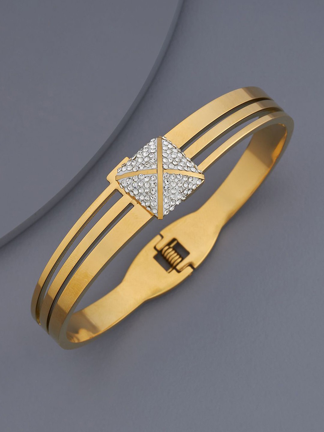 

Kushal's Fashion Jewellery Gold-Plated Stone-Studded Kada Bracelet