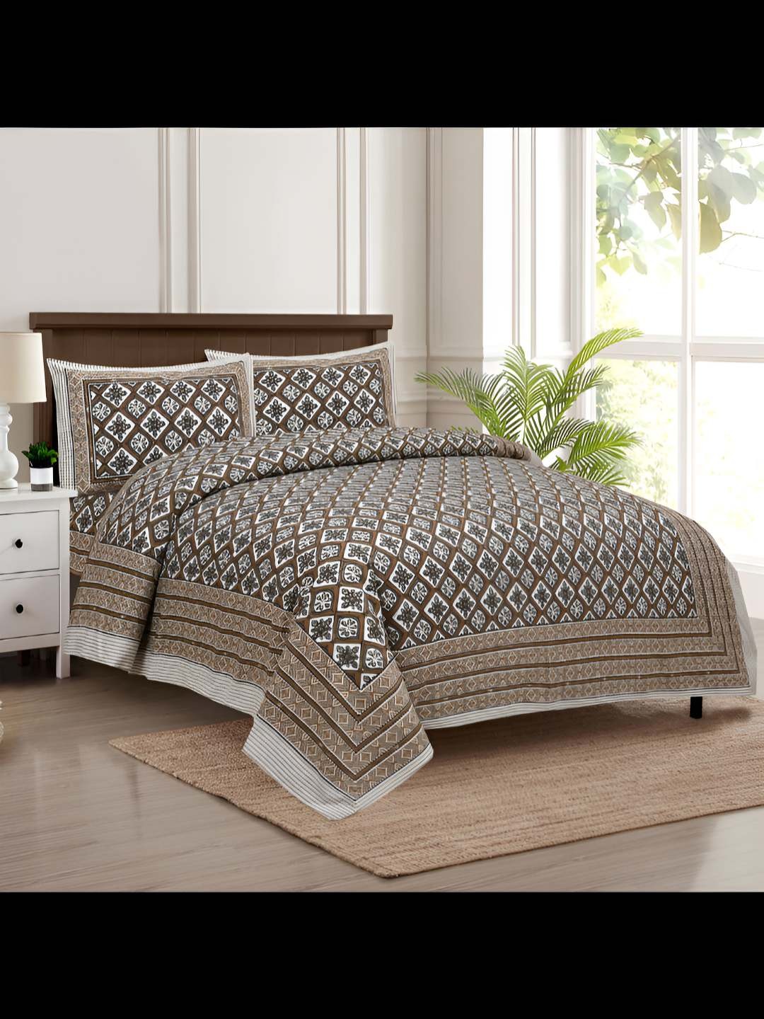 

BED-SHEET.COM Grey & White Geometric 180 TC King Bedsheet with 2 Pillow Covers