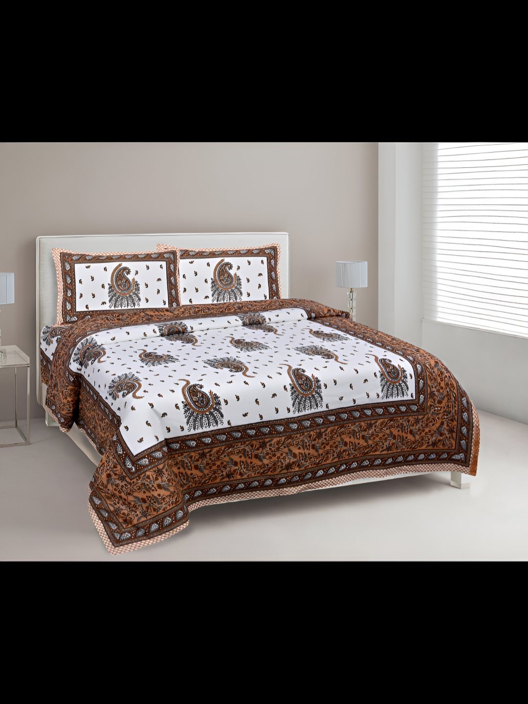 

BED-SHEET.COM Red & White Ethnic Motifs 180 TC King Bedsheet with 2 Pillow Covers