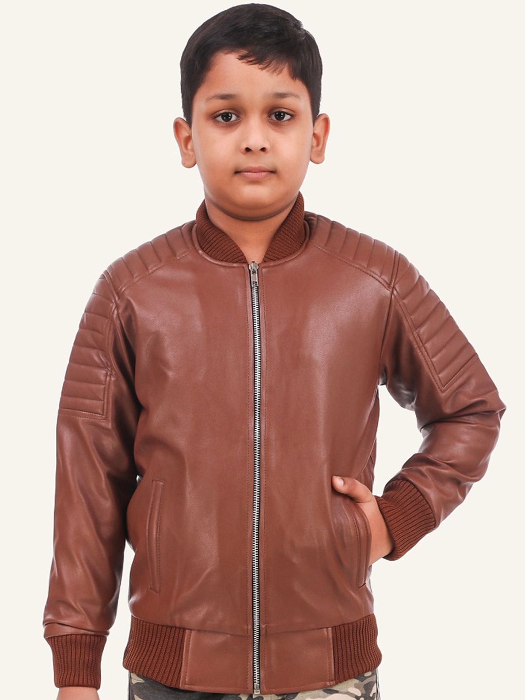 

Leather Retail Boys Biker Jacket, Brown