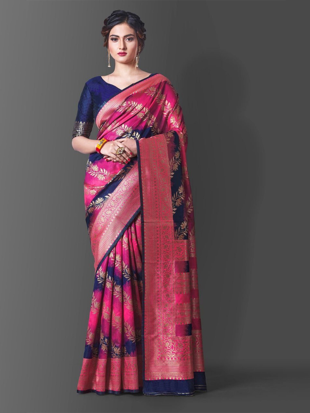 

Areca Designer Paisley Zari Pure Silk Banarasi Saree, Pink