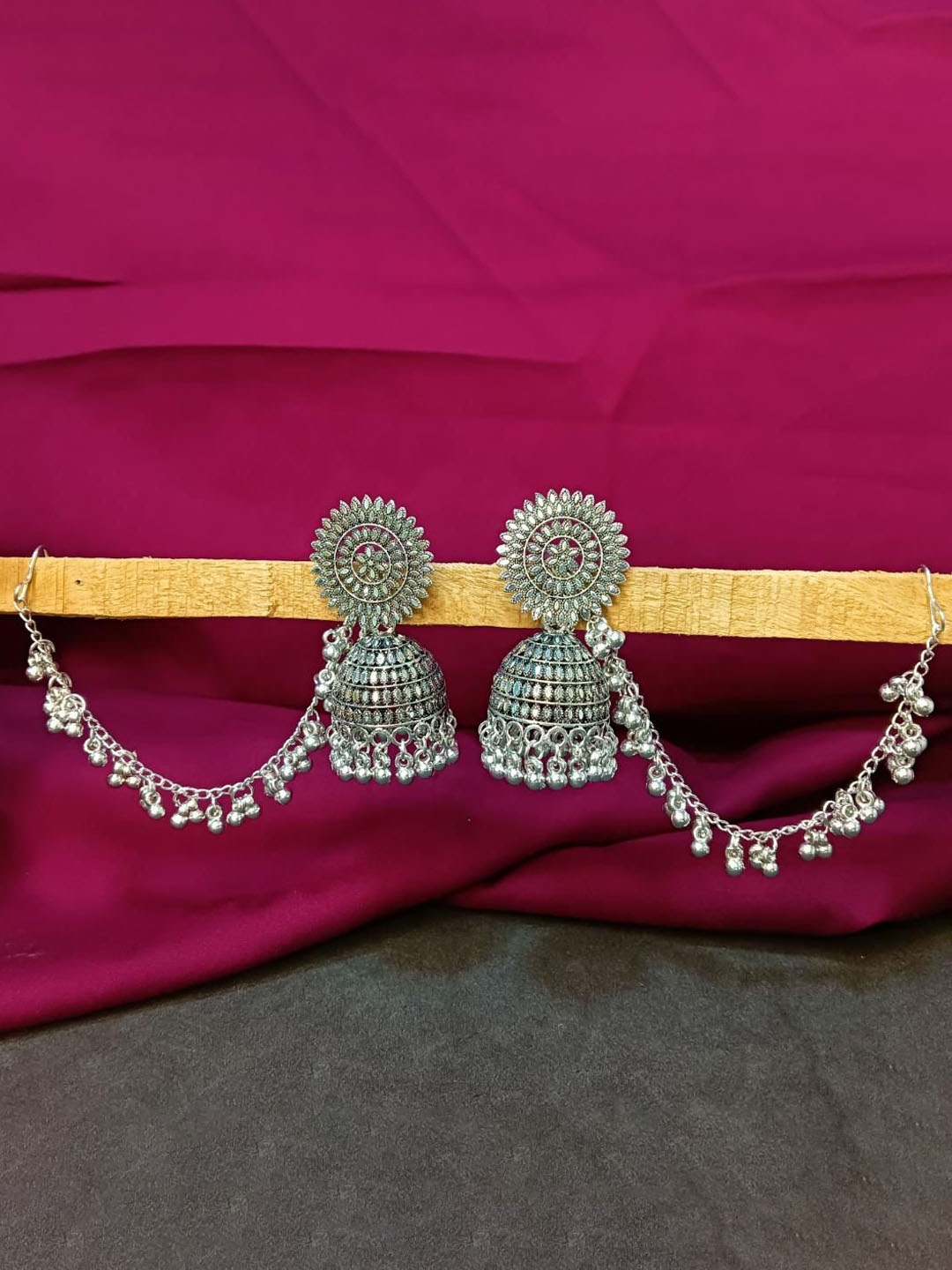 

Efulgenz Rhodium-Plated Oxidised Contemporary Jhumkas, Silver