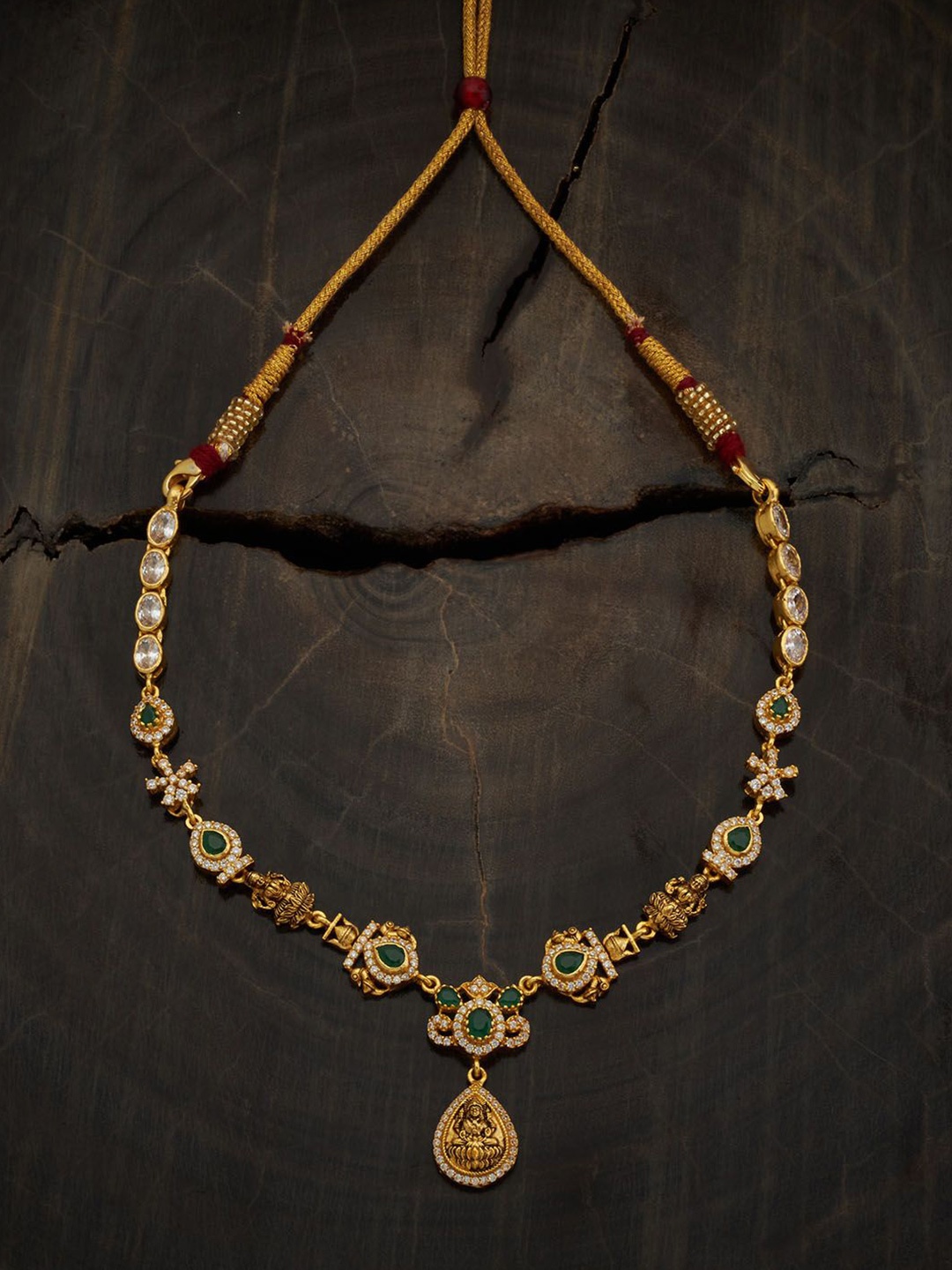 

Kushal's Fashion Jewellery 92.5 Pure Silver Gold-Plated Temple Necklace