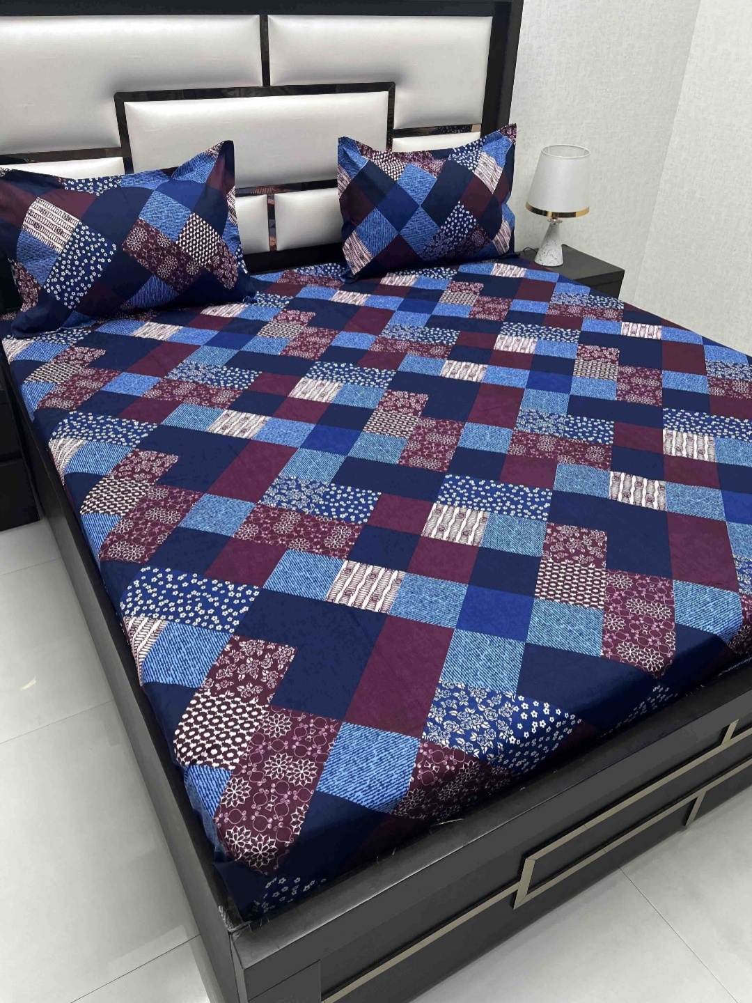 

Pure Decor Queen Size Double Bedsheet With 2 Pillow Covers 2.28m X 2.54m, Blue