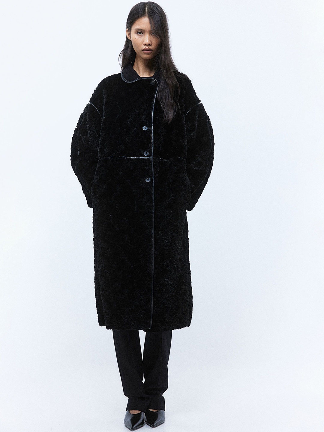 

H&M Long Sleeve Teddy Coat, Black