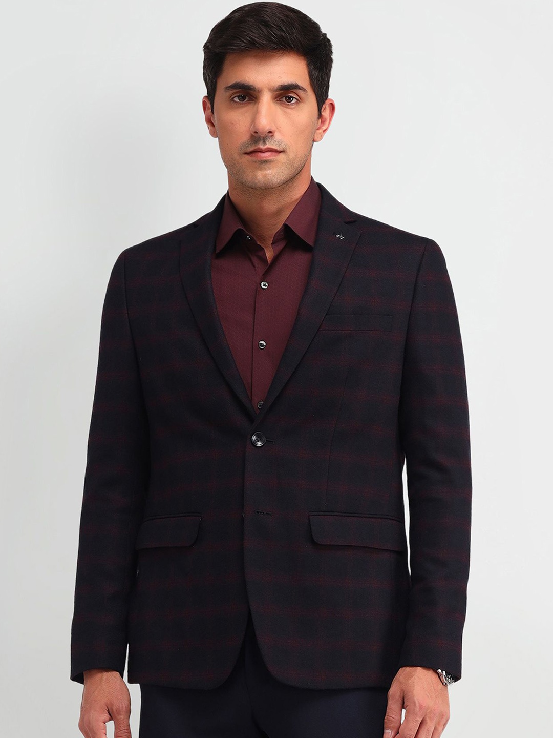 

Arrow Checked Single-Breasted Formal Blazer, Navy blue