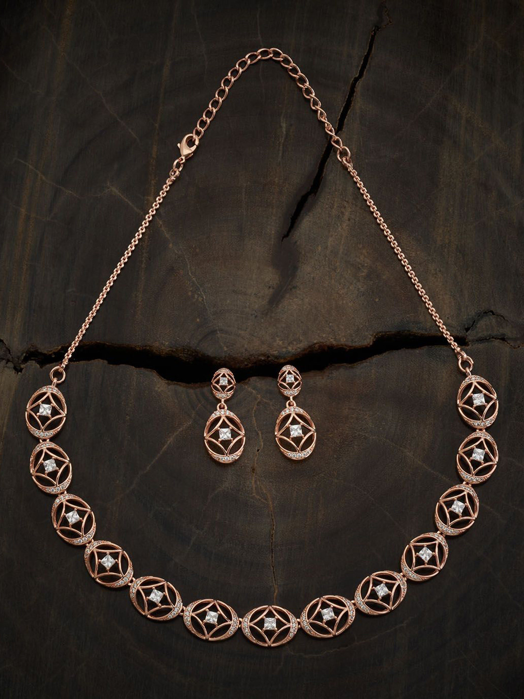 

Kushal's Fashion Jewellery Rose Gold-Plated CZ-Studded Jewellery Set, White