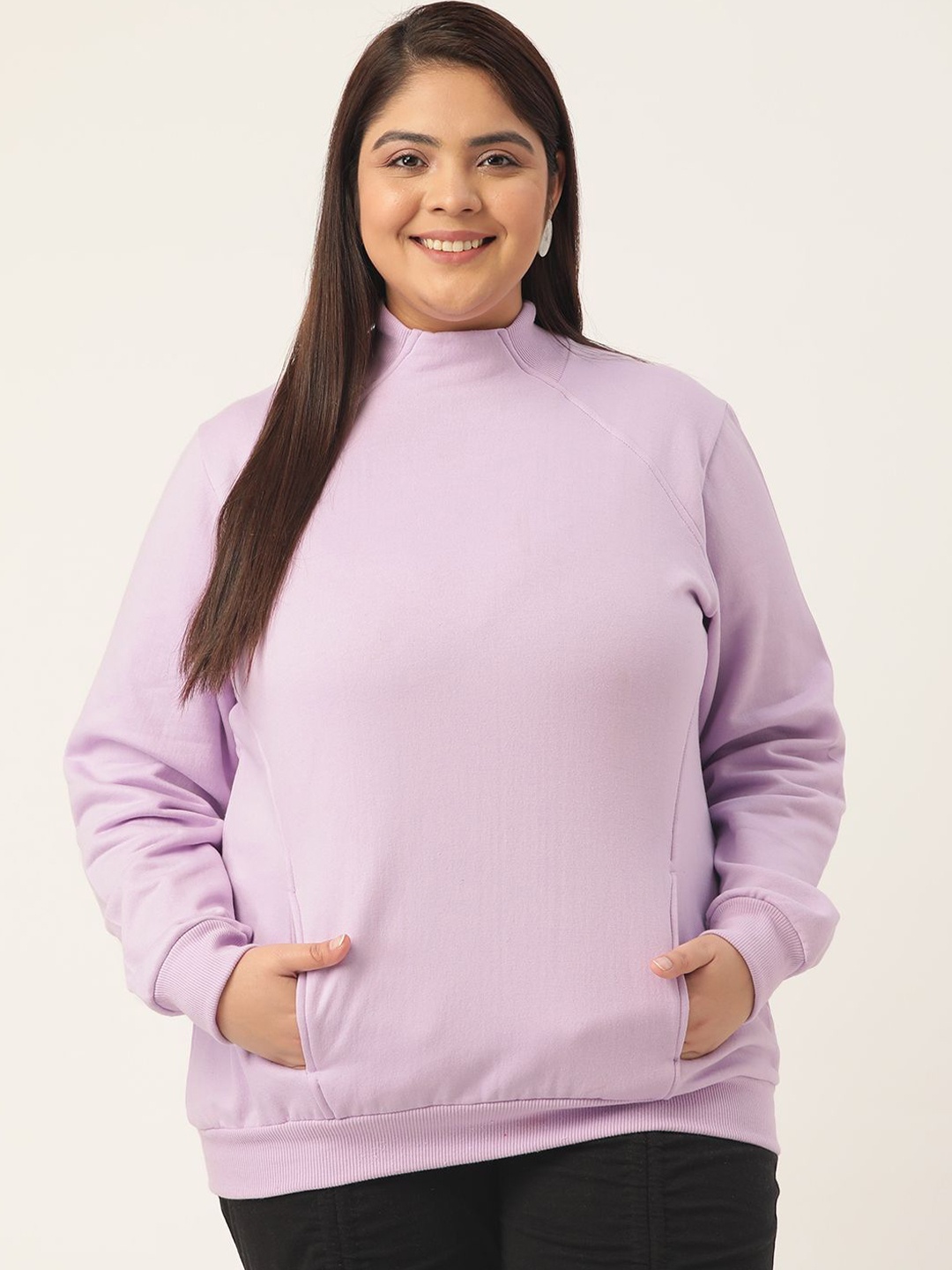 

theRebelinme Women High Neck Long Sleeves Pullover Sweatshirt, Lavender