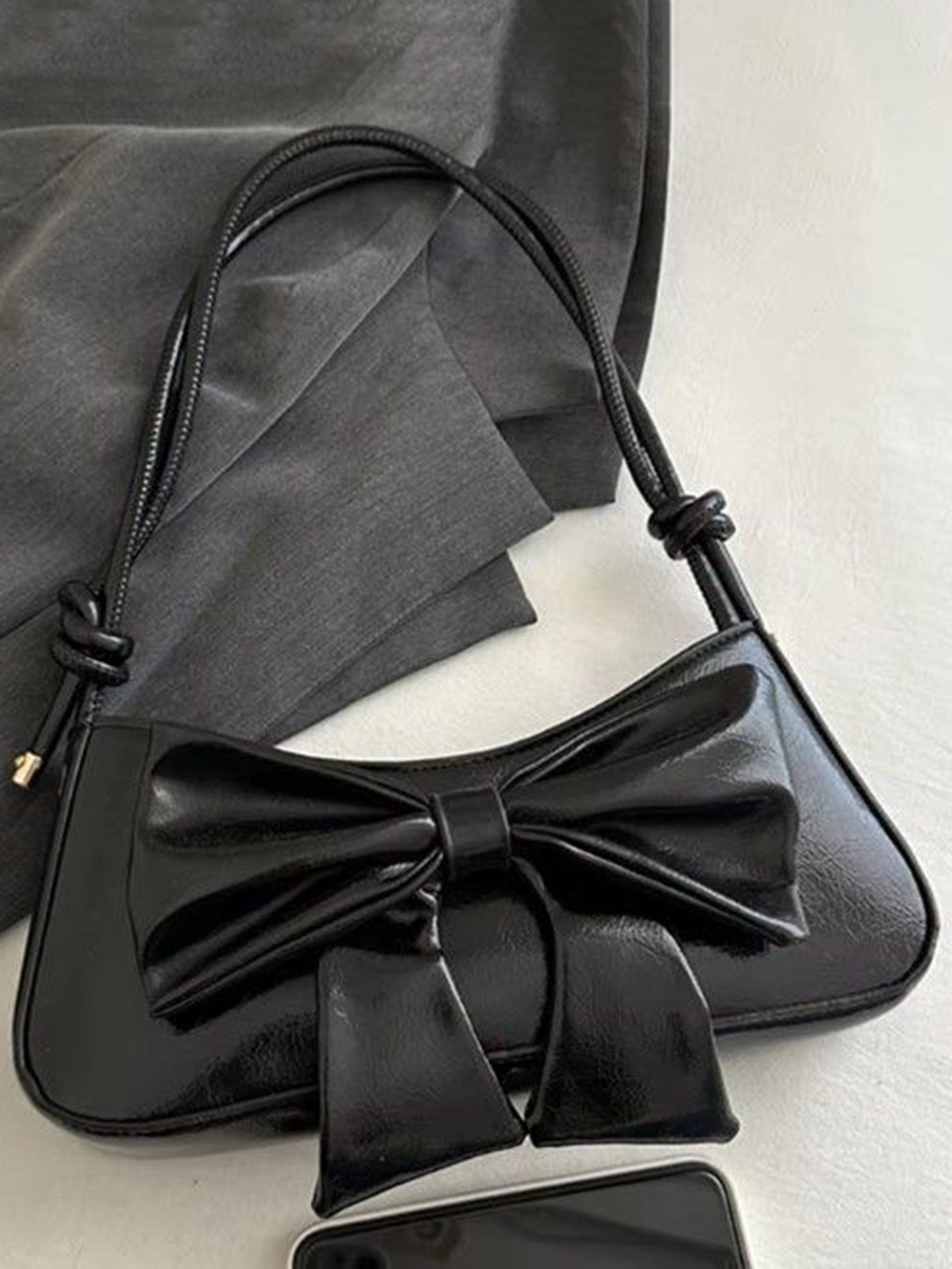 

StyleCast Structured Handheld Bag with Bow Detail, Black
