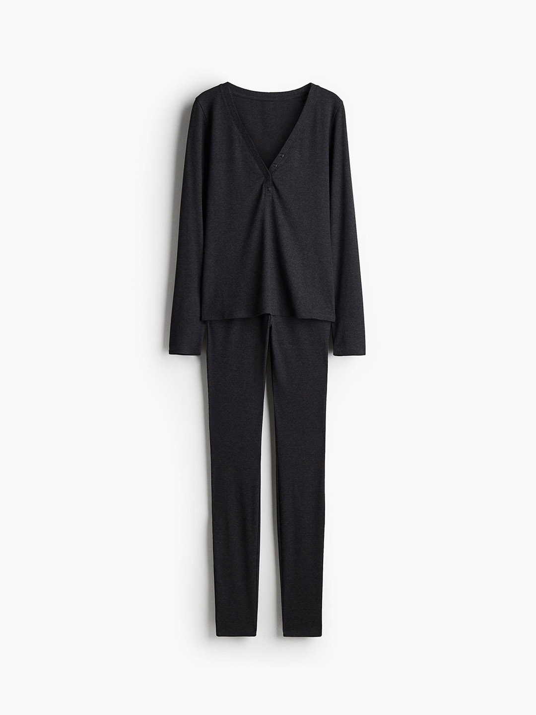 

H&M Ribbed Jersey Pyjamas, Black