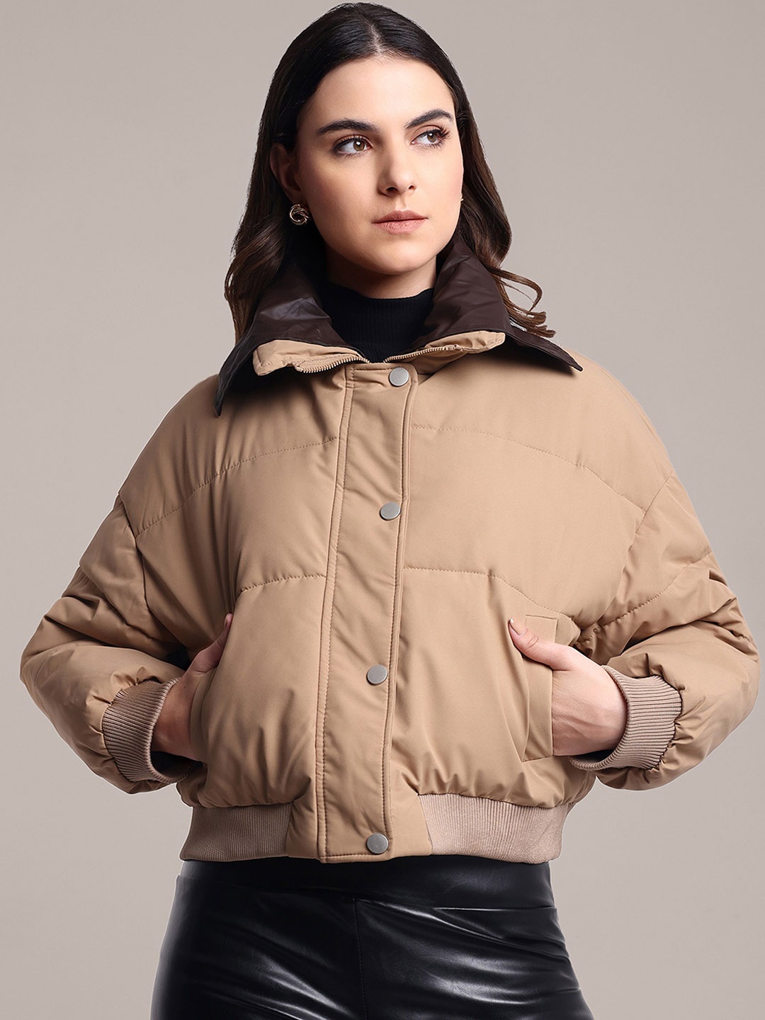 

iki chic Women Windcheater and Water Resistant Puffer Jacket, Beige