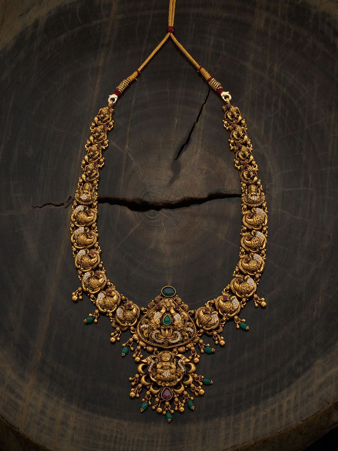 

Kushal's Fashion Jewellery 92.5 Pure Silver Gold-Plated Stone Studded Temple Necklace