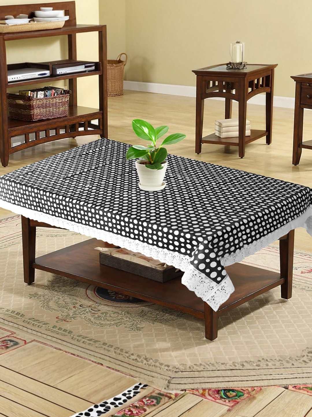 

Kuber Industries Black & White Polka Dot Printed 4-Seater Table Cover
