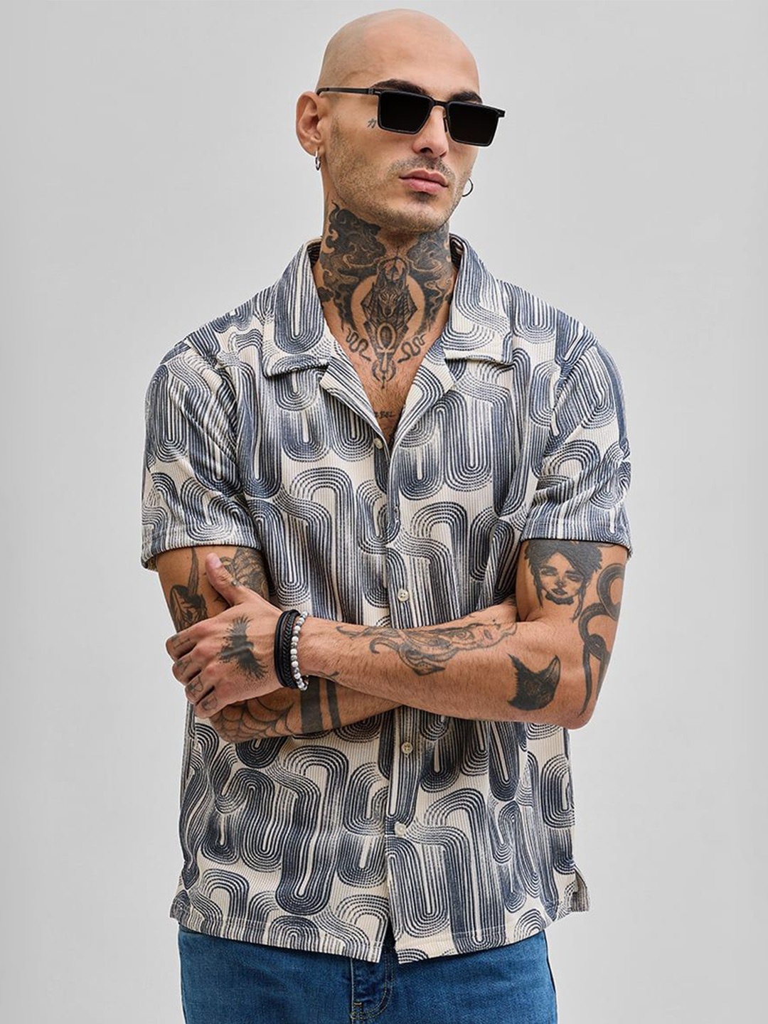 

Snitch Men Smart Slim Fit Opaque Printed Casual Shirt, Blue