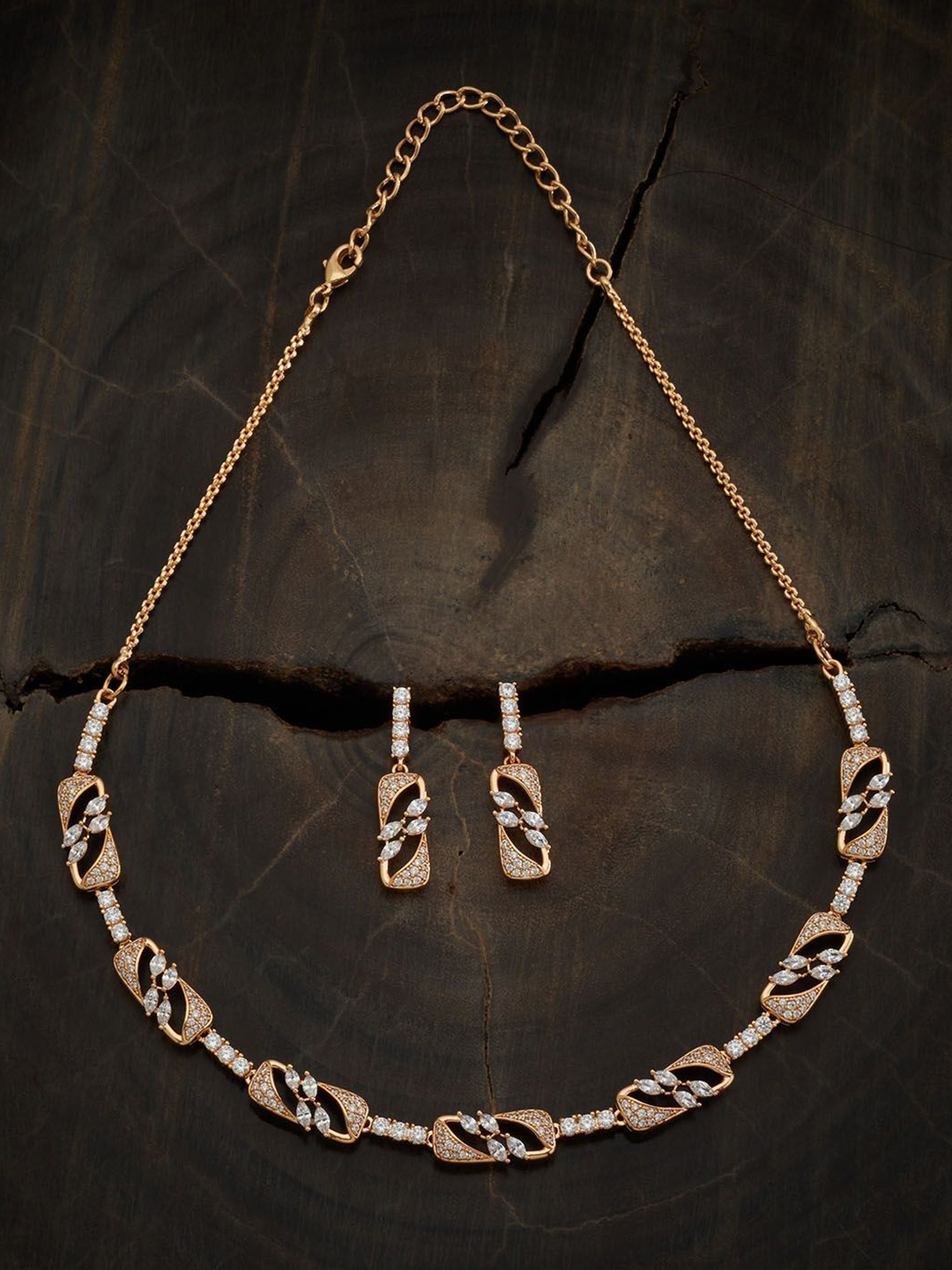 

Kushal's Fashion Jewellery Gold-Plated CZ Stone Studded Necklace and Earrings