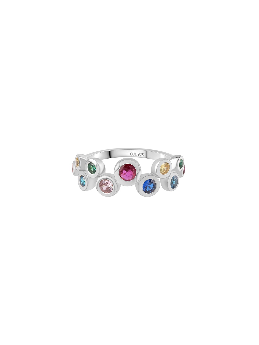 

Ornate Jewels 925 Sterling Silver Rhodium-Plated Stones-Studded Pops Finger Ring