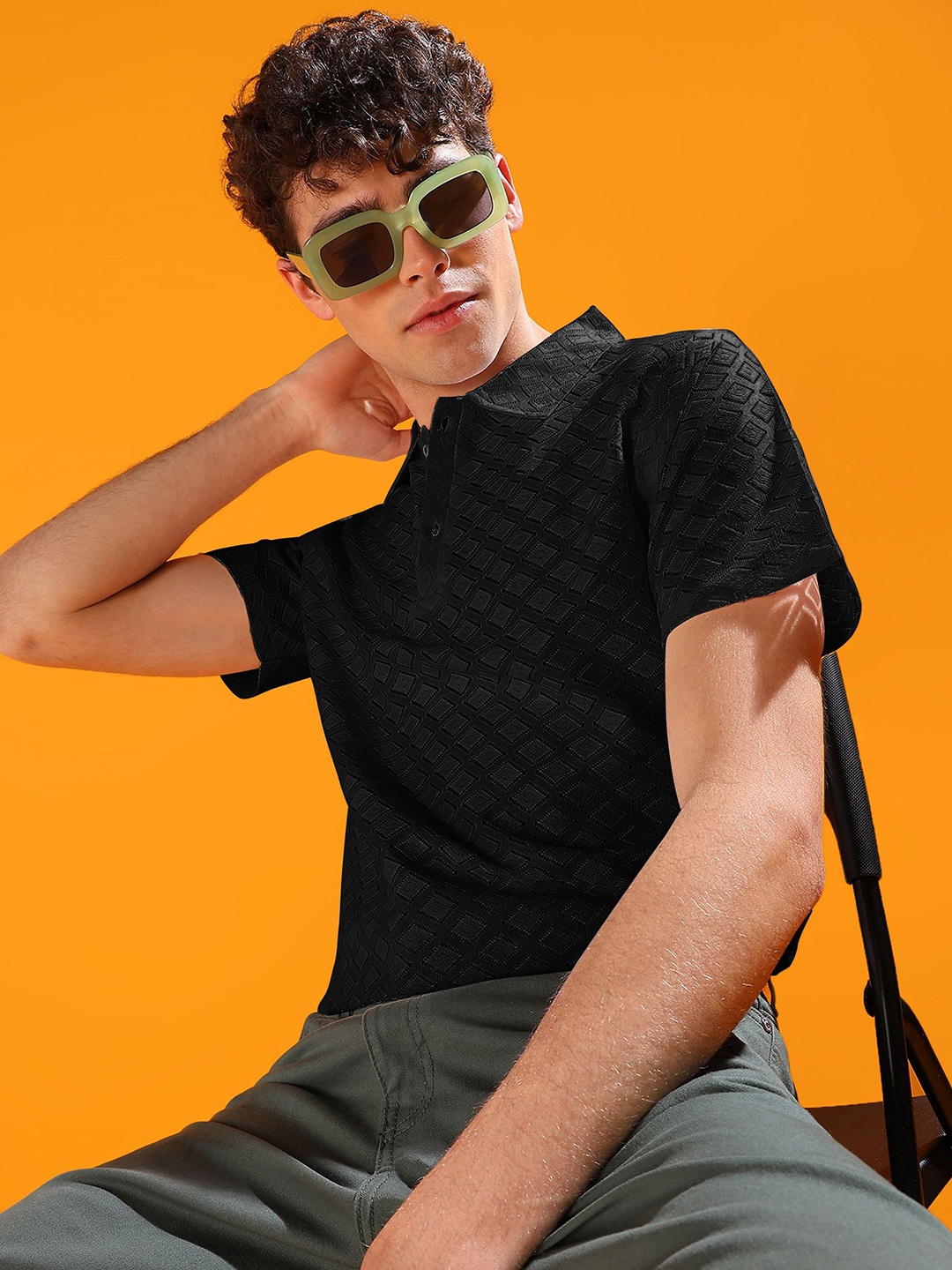 

INDICLUB Men Polo Collar T-shirt, Black