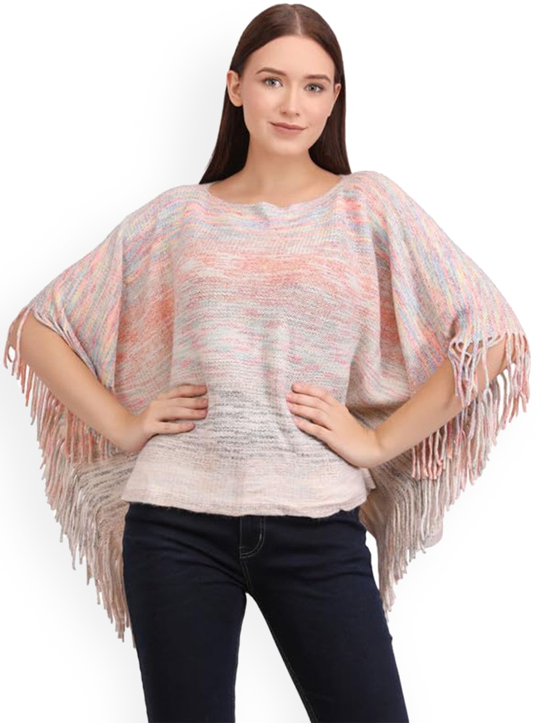 

Bold N Elegant Women Round Neck Cable Knit Poncho Sweater, Pink