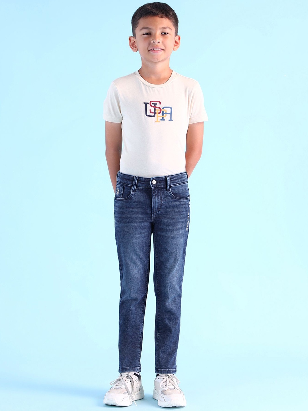 

U.S. Polo Assn. Kids Boys Cotton Urban Slim Slim Fit Light Fade Stretchable Jeans, Blue