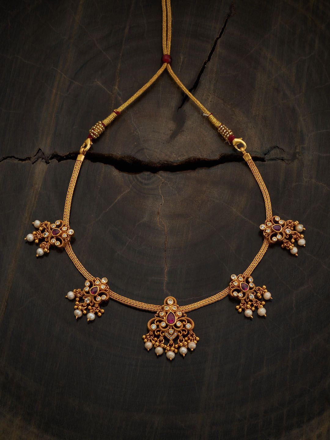 

Kushal's Fashion Jewellery 92.5 Pure Silver Gold-Plated Stone Studded Temple Necklace