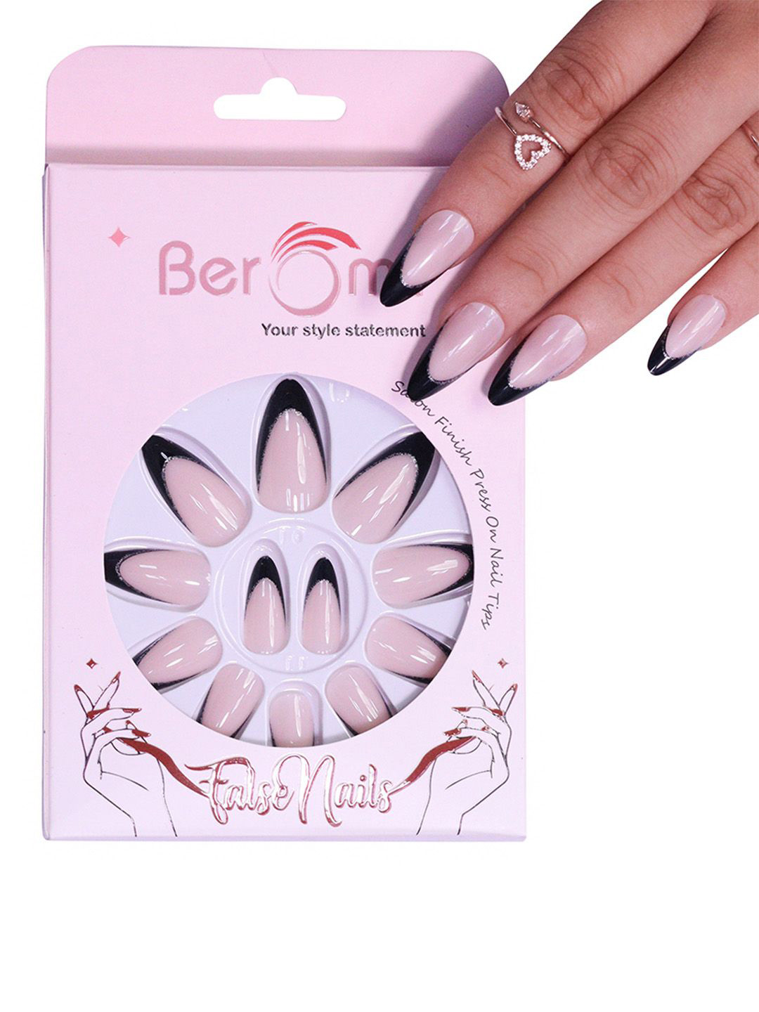 

BEROMT Set Of 12 Salon Finish Press On Nail Tip With Application Kit - BFN347FN, Pink