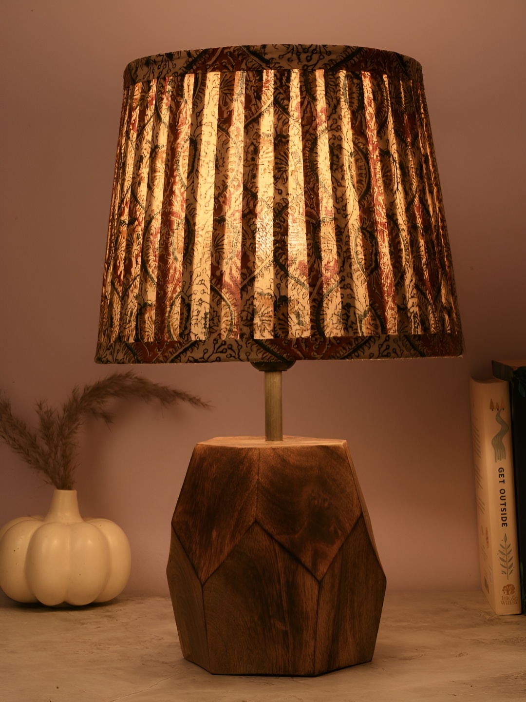 

green girgit Brown Wood Triangle Table Lamp